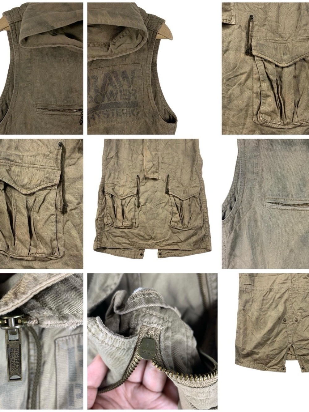 VERY RARE 🚨 Hysteric Glamour Sleeveless Hooded Utility Vest in Olive Green - Picture 3 of 5